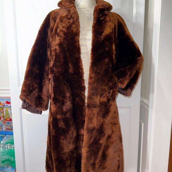 Vintage Real Fur Shearling Brown Trench Coat Size Medium Large - Picture 3 of 13